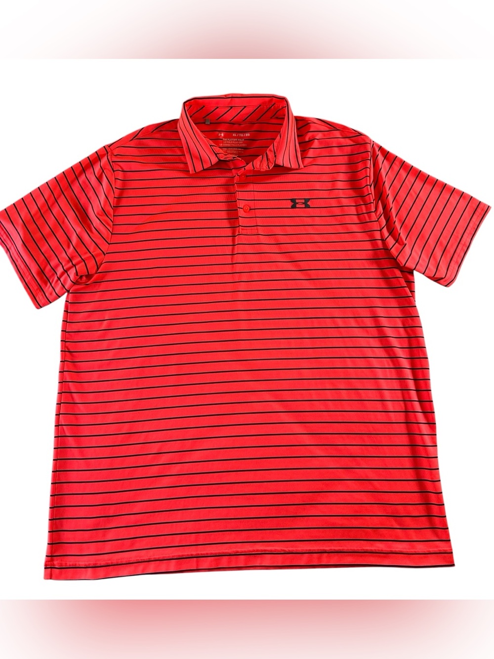 Under Armour Red Polo with Thin Black Stripes Men’s XL